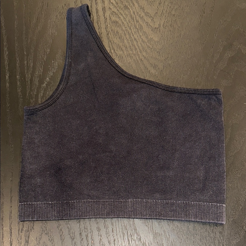Target Black One-Shoulder Ribbed Crop Top. Size Small